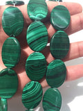 25x18mm Malachite Oval Beads , Length of strand 40 cm - Top Quality , Natural Malachite Beads- Dark Green Color