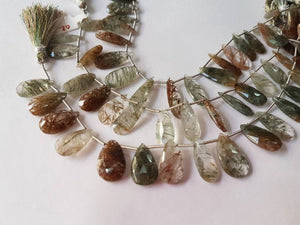 Rhutilated Quartz faceted Pear Shape - Length 8 Inches , Pear shape Size 9X16MM , Natural Rutilated . faceted briolette pear .