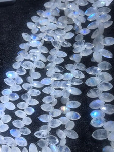 Rainbow Moonstone Faceted Marquise Beads 7X12MM , Length of Strand is 8" Natural Moonstone with Blue Flash and Transparent quality.