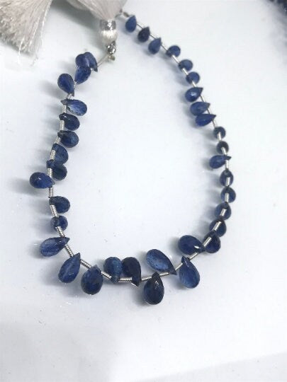 Kyanite faceted small drop Shape - Length 8 Inches , size 5X8MM , Natural Blue Kyanite .