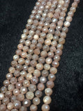 8MM Moonstone Faceted Round Coated Beads - length 8 Inch -Good Quality faceted beads- Peach Color