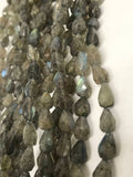 Labradorite Faceted Drop Shape straight drill Approx 6x8 MM length 14" Approx . Blue Flash Labradorite