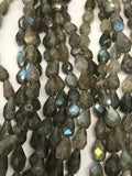 Labradorite Faceted Drop Shape straight drill Approx 6x8 MM length 14" Approx . Blue Flash Labradorite