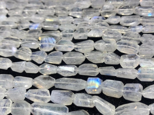 Rainbow Moonstone Faceted Nugget Beads, 8X12mm Approx Size, Rainbow Moonstone Faceted Tumble, Length 10Inch- AAA Quality Beads
