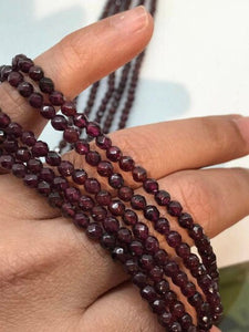 4MM Garnet Purple Faceted Round , Red Garnet round Faceted beads ,AA Quality, Micro cut beads , length 8"