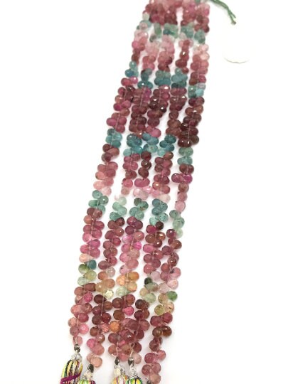 4X5MM Tourmaline Faceted Drop Briolettes, Tourmaline Briolettes, 8 Inch Strand Multi Color tourmaline , tourmaline layout . Small drops