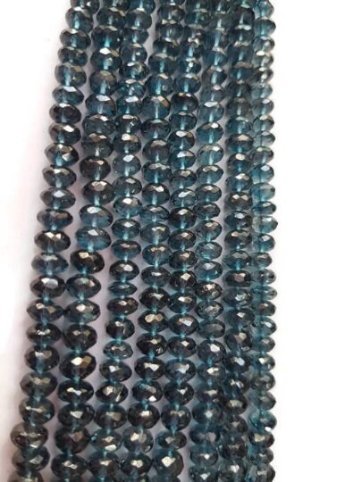 Blue Topaz Faceted Roundel 6-7MM , Top Quality, London Blue topaz Briolettes , 135 carat weight per strand,length 15 Inch