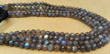 Labradorite faceted Round 6mm size ,Good quality with blue fire Length is 10" , lots of blue flash