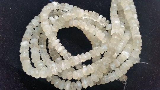 White Moonstone Irregular faceted 9mm- Moonstone faceted roundel- length 14 inch