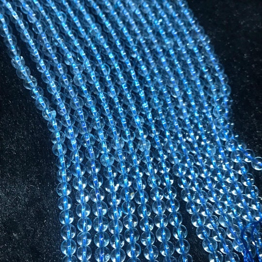 Blue Topaz 4.5M Round Beads- Top Quality, Length 40 cm - 100% Natural Blue Topaz Beads