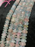 9MM Morganite and Aquamarine faceted Roundel AAA grade, , Length 15.5" Machine cut top quality round beads.