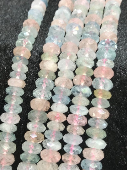 9MM Morganite and Aquamarine faceted Roundel AAA grade, , Length 15.5