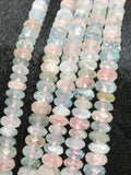 9MM Morganite and Aquamarine faceted Roundel AAA grade, , Length 15.5" Machine cut top quality round beads.