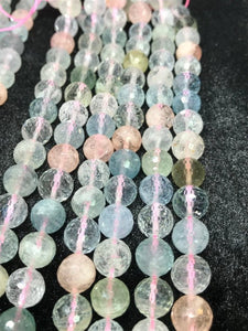 10MM Aquamarine and Morganite faceted Round AAA grade, , Length 15.5" Machine cut top quality round beads.