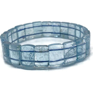 Blue Topaz Bracelet Top Quality 7 Inch length - 100% Natural Blue Topaz Bracelet- Stretch Cord - Topaz Rectangle 14 mm Beads Code 03