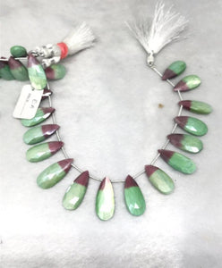 Green and Purple Moonstone Coated faceted Pear Shape - Length 8 Inches , Flat Pear shape 10X24 MM , Moonstone coating