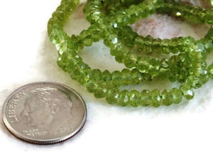 Peridot faceted Roundel 3-3.5 MM AAA Grade Machine cutting beads - Length 14 Inch