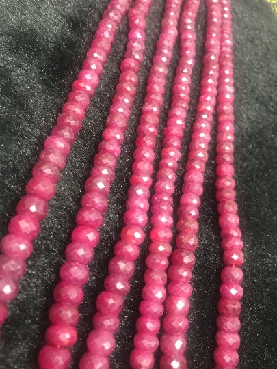 Ruby faceted Roundel 6-9MM . Red Corundum faceted beads. gemstone beads. length 15