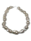 FRESH WATER Pearl Baroque Shape , White pearl Nugget shape . Length 16" , Size 16X27MM, Natural Pearl Necklace