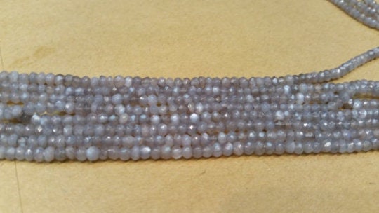 5 strands Pack , Grey Moonstone faceted Roundel 3.5mm , Length 13.5'' Machine cut Faceted