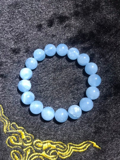 10 MM Blue Aquamarine Beaded Bracelet . Length in 7.5 Inch Stretch Bracelet, Aquamarine Bracelet AAA- Top Quality,CT