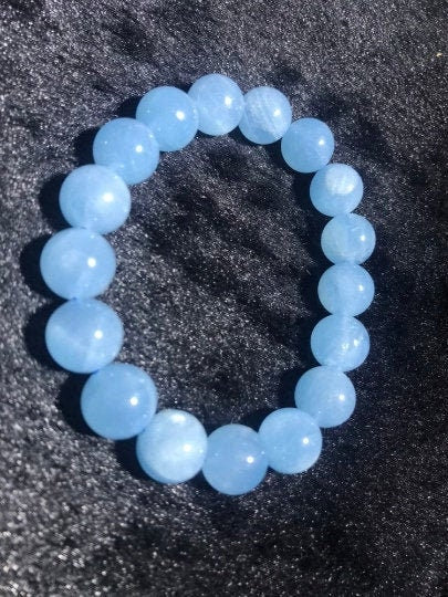 8 MM Blue Aquamarine Beaded Bracelet . Length in 7.5 Inch Stretch Bracelet, Aquamarine Bracelet AAA- Top Quality,CT