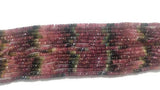 Pink Tourmaline Faceted Roundel 4MM , Mostly Pink Color in Strand 14"