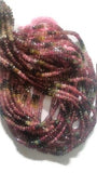 Pink Tourmaline Faceted Roundel 4MM , Mostly Pink Color in Strand 14"