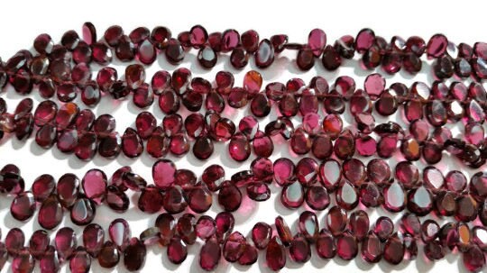 Garnet Faceted Flat Pear Shape, Size 5x7MM , Top Drill beads in 15