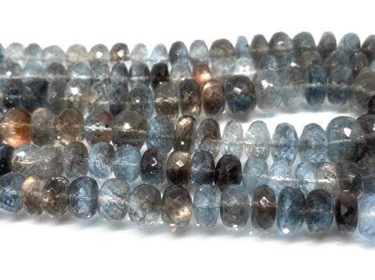 10 mm Moss Aquamarine Faceted Rondelles, 17 Inch Strand, AAAA Quality- Moss Aquamarine Faceted Beads - Top Quality Gemstone Beads