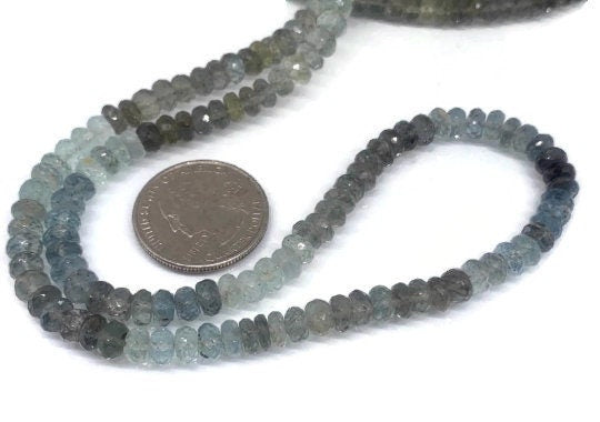 6 mm Moss Aquamarine Faceted Rondelles, 16 Inch Strand, AAA Quality- Moss Aquamarine Faceted Beads - Top Quality Gemstone Beads