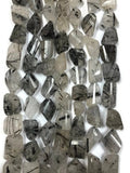 Black Rutile Faceted Nugget, Black Rutilated Quartz , Step Cut, 17x20 To 18x24mm Size, Super Quality, length 10 Inch