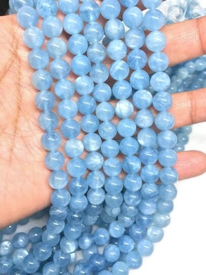 AAA Quality 8mm Aquamarine Round Beads, Perfect Round Beads- Wholesale Price- Length 40 cm- Blue Aquamarine Beads