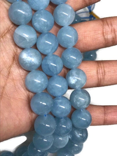 AAA Quality 12mm Aquamarine Round Beads, Perfect Round Beads- Wholesale Price- Length 40 cm- Blue Aquamarine Beads