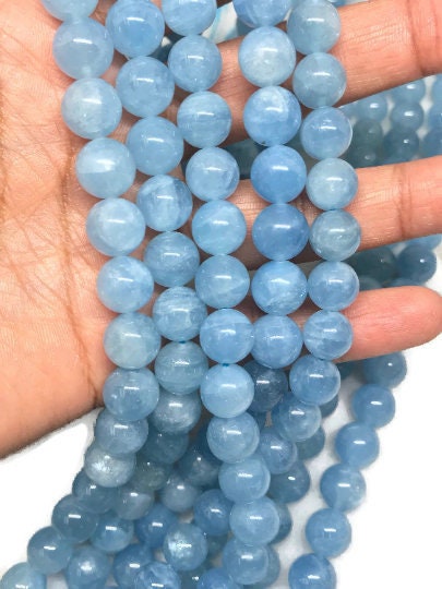 AAAA Quality 8mm Aquamarine Round Beads, Perfect Round Beads- Wholesale Price- Length 40 cm- Blue Aquamarine Beads