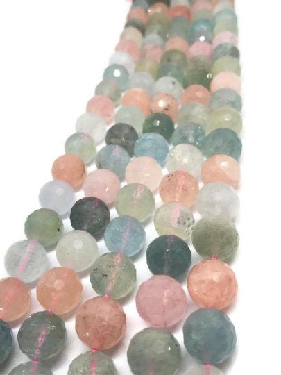 14MM Morganite and Aquamarine faceted Round AAA grade, , Length 15.5