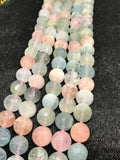 14MM Morganite and Aquamarine faceted Round AAA grade, , Length 15.5" Machine cut top quality round beads.