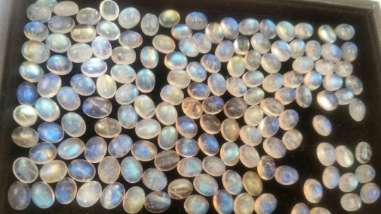 7X9MM Oval Rainbow Moonstone Smooth Cabs, Pack of 6 Pc. Good Quality Cabochons Code AAA50