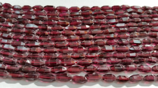 Garnet Faceted Tube Shape 4x8MM , Length of strand 15