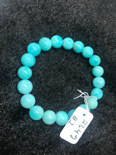 10mm Amazonite Round Beaded Bracelet . Length in 7.5 Inch Stretch Bracelet, Amazonite Bracelet- Top Quality code #2