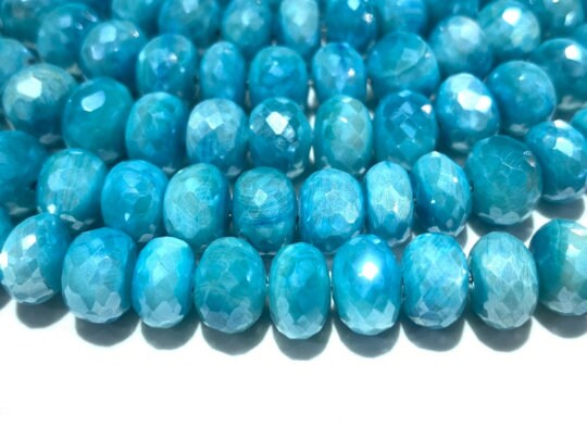 10 Pcs - 8 MM Moonstone Faceted Roundel Coated Beads -Good Quality faceted beads- Sky Blue Color