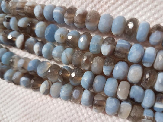 Blue Opal 8M with Grey Matrix , African Opal Faceted Rondelle 8 Inch Length, Super Quality , Blue Opal faceted Roundel