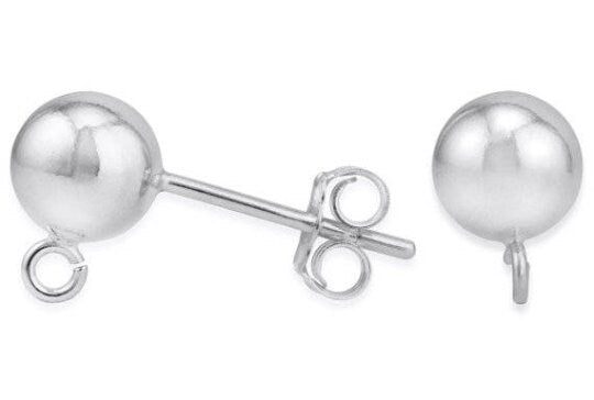 2 pcs Sterling Silver 5mm Ball and Ring Earring with Nuts -Jewelry Findings (SSC 45)