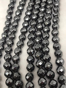 8MM Hematite Faceted Round, AAA Quality, length 40 Cm . Natural Hematite beads