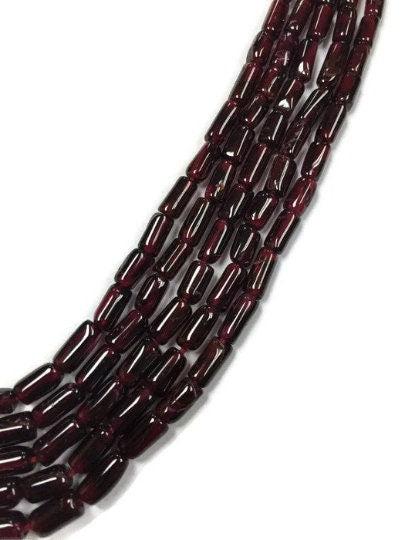 5 Strands, Garnet Tube Beads, 4x7mm 16 Inch Strand- Garnet Tube