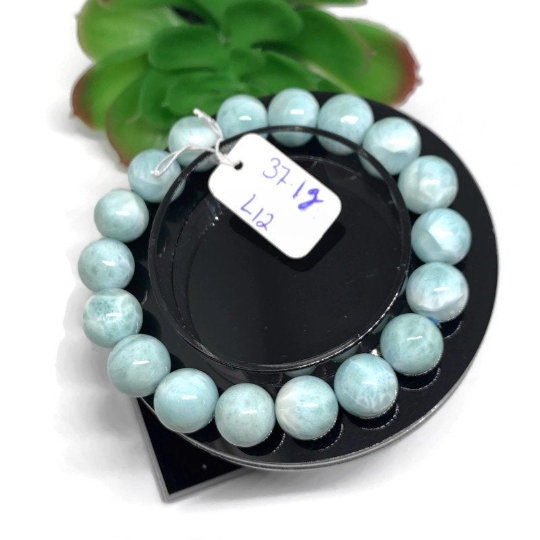 Larimar Bracelet 11M size Code# L12 Natural Super Quality Origin Dominican Republic Larimar Round bracelet Length 7.5 Inch Strech Cord .