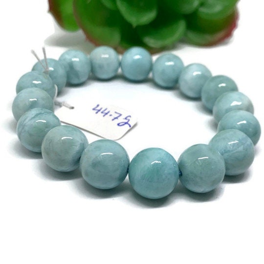 Larimar Bracelet 12M size Code# L14 Natural Super Quality Origin Dominican Republic Larimar Round bracelet Length 7.5 Inch Strech Cord .