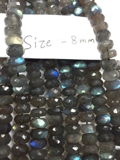 Labradorite faceted Roundel 8mm, 10'' long Natural Labradorite with Blue fire , labradorite beads with blue flash