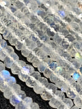 4MM Rainbow Moonstone Faceted Roundel Beads, Length 14'' AAAA Quality faceted Beads. Blue Rainbow Moonstone- Moonstone Faceted Rondelle