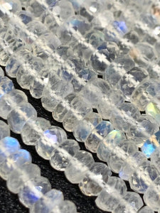 Rainbow Moonstone Faceted 6MM Roundel Beads, Length 14'' AAAA Quality faceted Beads. Blue Rainbow Moonstone- Moonstone Faceted Rondelle